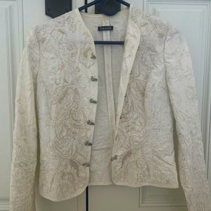 Elie Tahari white and beige embroidered jacket.